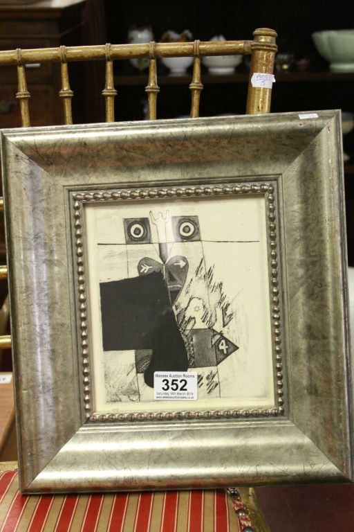 20th century Framed Etching Abstract with Figure and Star of David