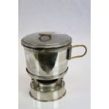 Early 20th century White Metal Travelling / Campaign Stove with Burner, Lidded Pan with Wicker