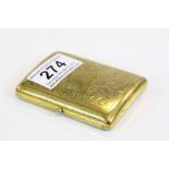 18ct Rolled Gold Cigarette case with engraved decoration & cabouchon Turquoise button to side,