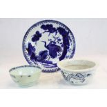 Antique Chinese Blue and White Plate decorated with Storks together with Two Chinese Blue and