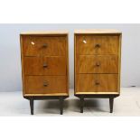 Pair of Mid 20th century / 1950's Heal's of London Teak and Oak Bedside Chests of Three Drawers, top