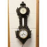 Late 19th century Metal Cased Aneroid Barometer, Clock and Thermometer (missing) made by J J