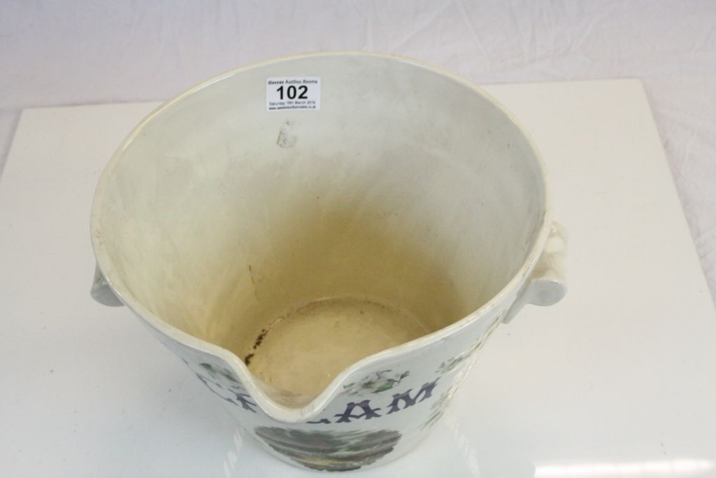 Vintage Style Ironstone ' Cream ' Pail with Pouring Lip and Two Handles, 20cms high - Image 5 of 5