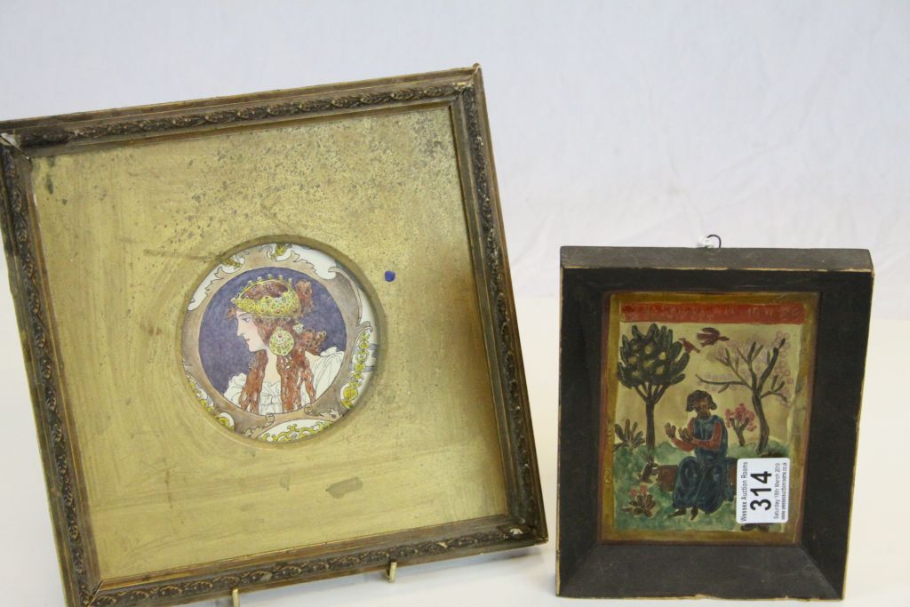 Gilt Framed Watercolour Portrait of a Classical Maiden and a Miniature of a Saintly Figure (2)