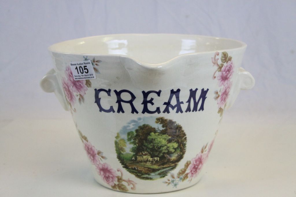 Vintage Style Ironstone ' Cream ' Pail with Pouring Lip and Two Handles, 20cms high