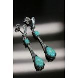 Pair of Silver Turquoise and Marcasite Drop Earrings