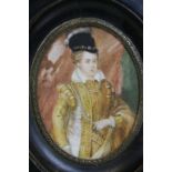 Antique Miniature Portrait Painting of a Boy in Tudor Costume