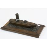 World War One Trench Art Model Of A Ship Made From Wood And Brass.