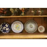 Four Hand Decorated Ceramic Items including Blue and White Fruit Bowl, Pierced Plate, etc