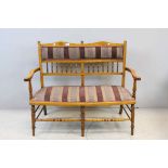 Late 19th / Early 20th century Inlaid Two Seater Hall Bench with Upholstered Back Panel and Seat,