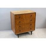 Mid 20th century / 1950's Heal's of London Teak and Oak Chest of Four Drawers, 87cms high x 76cms