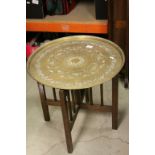 Eygptian Brass Circular Tray Top Table on Folding Base, 57cms diameter