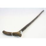 Leather Washer Walking Stick with Horn Handle
