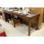 Large Vintage Hardwood Preparation Table with Six Square Legs