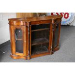 Victorian Inlaid Walnut Small Credenza (front panel of glass missing), 120cms long x 84cms high