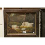 Oak Framed Oil Painting Study of Pigs in a Farmyard