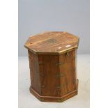 Hardwood Octagonal Box Stool with Brass Mounts, 46cms high x 43cms wide