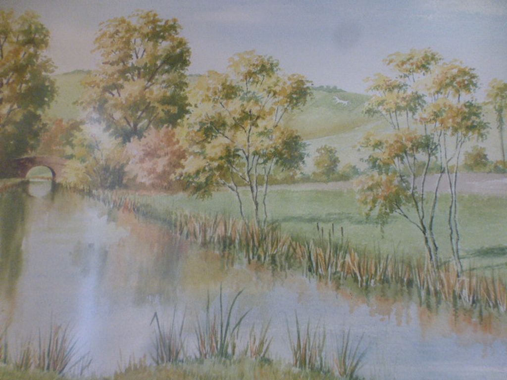 G A Renvoize, Watercolour of the Kennet & Avon Canal near Alton Barnes, 46cms x 32cms, framed and - Image 3 of 4