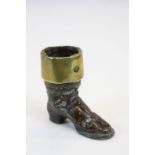 Victorian Cold Painted and Brass Match Holder and Striker in the form of a Boot
