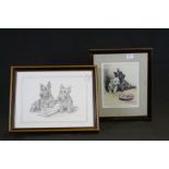 C Ambler Vintage Print of Scottie Dogs together with another signed C Varley