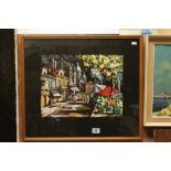 Retro Mid 20th century Painting under Glass of a Paris Street Scene, indistinctly signed 57cms x