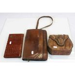 Vintage Baby Alligator Skin Handbag together with a Leather Handbag and a Faux Snake Skin Clutch