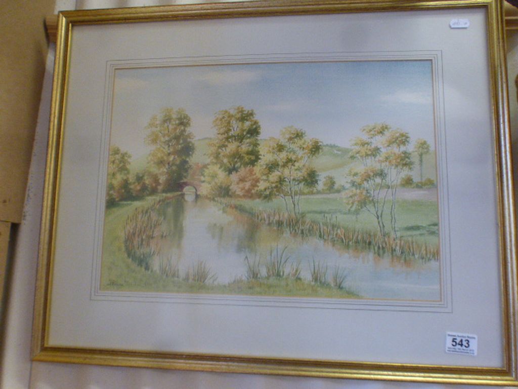 G A Renvoize, Watercolour of the Kennet & Avon Canal near Alton Barnes, 46cms x 32cms, framed and