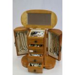 Wooden Jewellery Box containing a quantity Costume Jewellery including Beads, Necklaces, Rings, etc