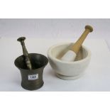Bronze Antique Pestle and Mortar together with a Composition Pestle and Mortar