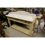 Cream Painted Oak Kitchen Worktable, the White Grained Marble Top with Upstand, Three Drawers and