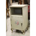 Early 20th century Bedside Cabinet, distressed painted with handpainted flower design, 68cms high