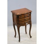 French Walnut Bedside Cabinet with Three Drawers, 70cms high x 39cms wide