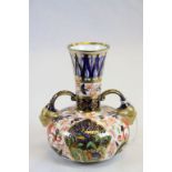 Royal Crown Derby Squat Vase, the Two Loop Handles with Gilt Mask Terminals, decorated in the
