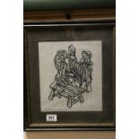 Hogarth Framed Image depicting Medieval Figures seated at an Apparatus