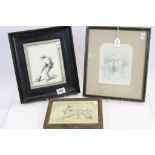 Early 19th century Pencil Portrait of Gentleman Caricature together with Two other figure studies (