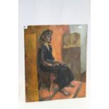 20th century Oil on Board of a Seated Man