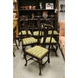 Set of Six 1920's Queen Anne Style Mahogany Splat Back Dining Chairs raised on front cabriole legs