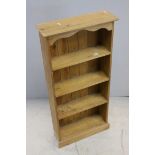 Pine Bookcase with Three Fixed Shelves, 58cms high x 20cms deep x 122cms high