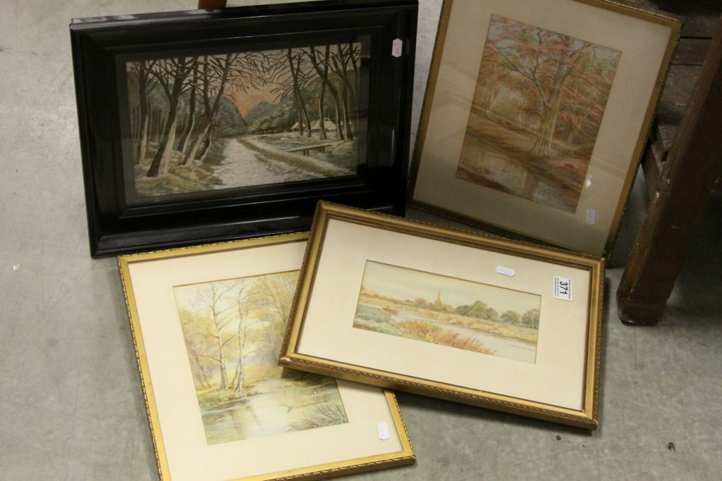 Two Framed and Glazed Watercolours of Woodland Scenes together with another Watercolour of River