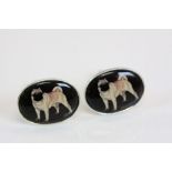 Pair of Silver and Enamel Set Cufflinks depicting a Dog