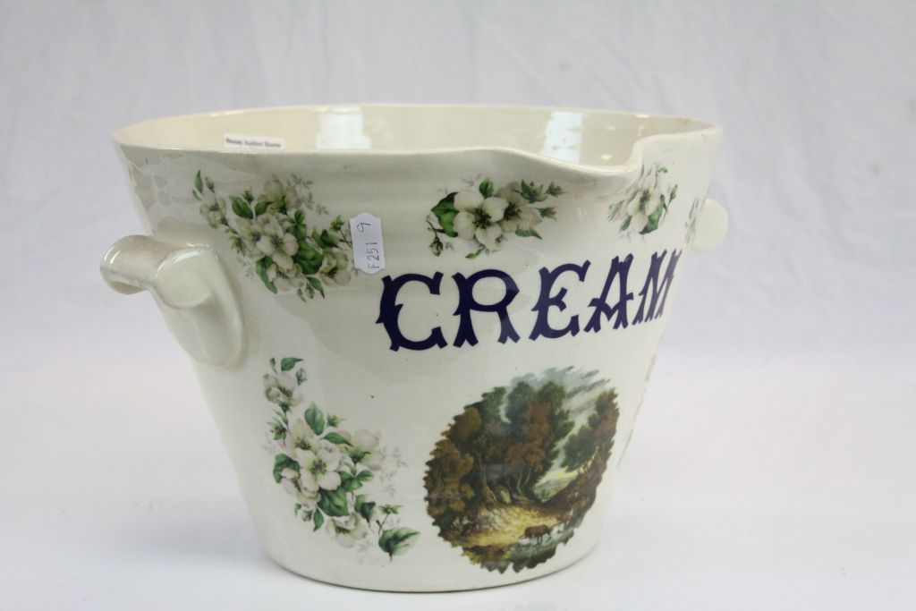 Vintage Style Ironstone ' Cream ' Pail with Pouring Lip and Two Handles, 20cms high