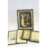 Pair of Early 20th century Watercolours of Ladies walking Dogs entitled ' Venus of Paris ' and '