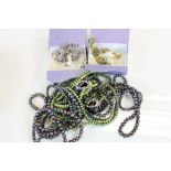 Honora pearls to include four strings of dyed black pearls and two strings a dyed green pearls, five