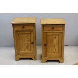 Pair of Pine Bedside Cabinets with Single Drawer above Cupboard, 44cms wide x 77cms high