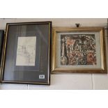 Alfred Oppenheimer, Framed Architectural Study and a Woodblock of a Churchyard inscribed on verso