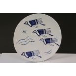 Large Ceramic Charger by Beryl Huffner decorated with stylised birds