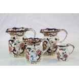 Set of four Mason's Ironstone graduating Jugs in "Mandalay" pattern, the largest standing approx