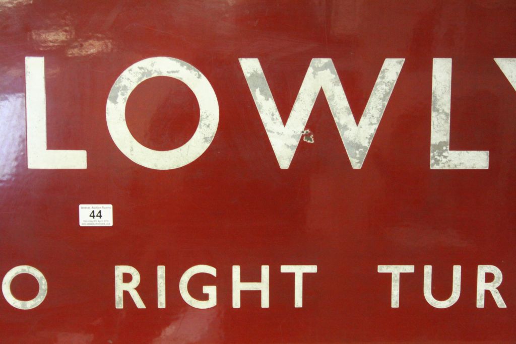 Large vintage Enamel sign "Drive Slowly No Right Turn" in Midland Railway colours, measures approx - Image 3 of 4