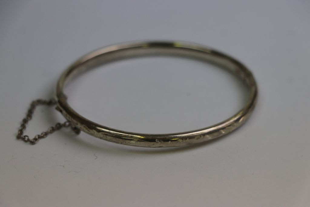 Silver Bangle with Safety Chain, makers mark CH