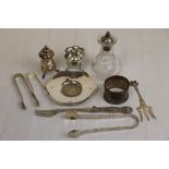 Silver items to include silver commemorative pin dish with Elizabeth and Philip 1947-1972, makers